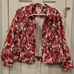 147 - Red Pink and White Patterned Stretch Jacket
